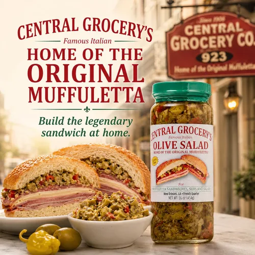 Vista 5 de Central Grocery Ensalada de Aceitunas - 16 oz (Paquete de 1) Perfecta para Muffulettas, Sándwiches, Coberturas de Pizza, Pastas, Aderezo para Hot