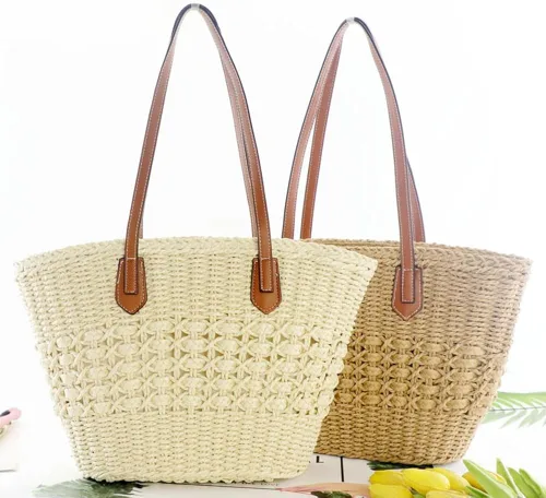 Vista 6 de Bolso Hobo de paja para mujer, bolso de hombro tejido, bolso grande para viajes de verano, playa, bolso hecho a mano
