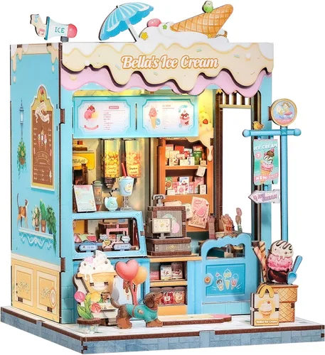 Vista 17 de CUTEBEE Rompecabezas de Madera 3D Caja de Música – Tiovivo Rincón de Libros DIY, Kit de Construcción de Modelo Mecánico Giratorio, Kit de Caja