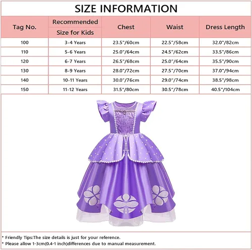 Vista 7 de CinheyU Vestido de cumpleaños de princesa Sofía Rapunzel para niñas, disfraz de Halloween, desfile, Navidad, fiesta de noche, con accesorios