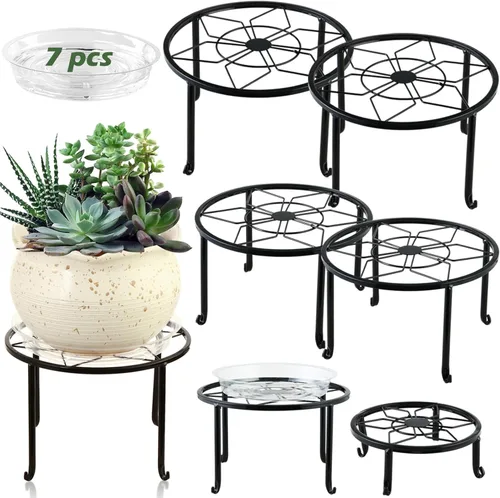 Vista 10 de Paquete de 6 soportes de metal grandes de 9 pulgadas para interiores y exteriores, soporte para plantas en maceta de hierro a prueba de óxido