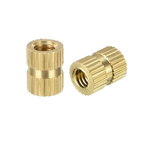 Vista 8 de uxcell Tuercas de inserción moleteadas, 100 piezas M3 x 0.157 in de longitud x 0.157 in de diámetro externo, rosca hembra de latón, tuerca