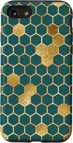 Vista 18 de Bees Honeycomb Pattern Print Honey Hexagon Bees Hive - Green Case for iPhone 17