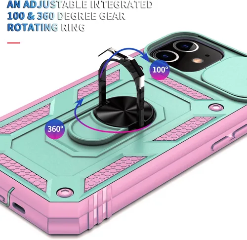 Vista 3 de Funda para iPhone 11, soporte giratorio y cubierta deslizante Verde Rosa