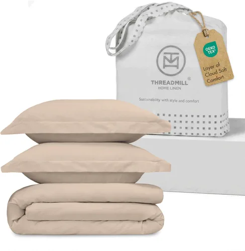 Vista 24 de Threadmill - Juego de funda de edredón de tamaño individual y color beige, funda de edredón transpirable, juego de 2 piezas de funda de edredón
