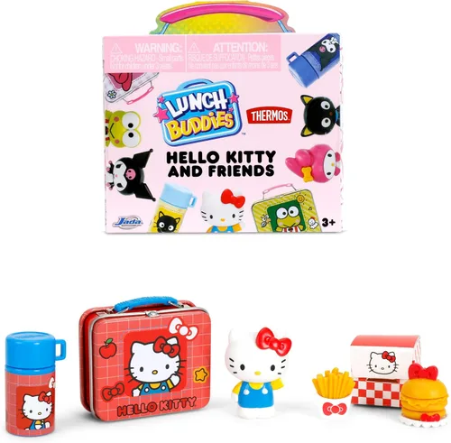 Vista 3 de Jada Lunch Buddies – Lonchera térmica coleccionable con botella de termo, figura y accesorios de comida – Juguete Sanrio de 2 pulgadas – Hello Kitty