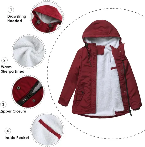 Vista 4 de MODFUL Abrigo de invierno cálido para mujer, con forro polar, parka de talla grande con capucha