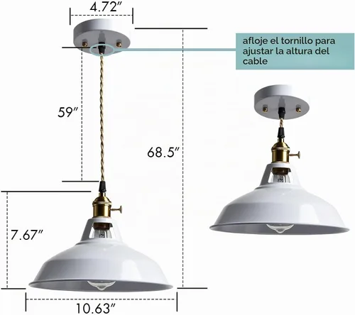 Vista 3 de CLAXY Luces Colgantes Industriales Blancas de Metal Estilo Granero con Interruptor E26, Lámpara de Techo Colgante para Cocina, Loft, Bar, Vestíbulo