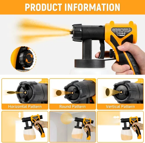 Vista 4 de Hoteche Pulverizador de pintura eléctrico HVLP de 700 W Contenedor de 27.1 fl oz, boquilla de 0.098 in, flujo de 33.8 fl oz/min, manguera de 9.8 ft