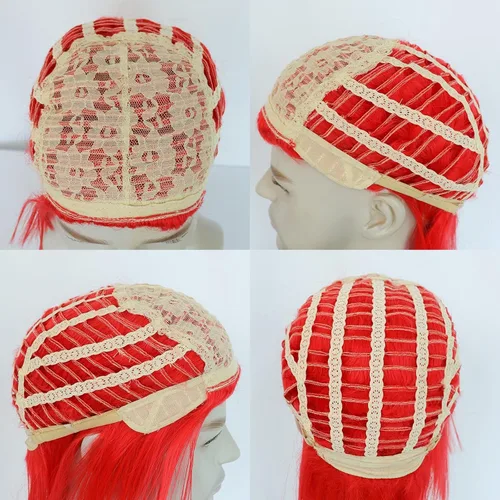 Vista 6 de ANOGOL Peluca roja loca para hombres y mujeres, pelucas de anime rojas Rojo