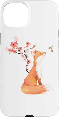 Vista 9 de The Cute Fox and Hummingbird Cherry Blossom Flower Present Case for iPhone 17
