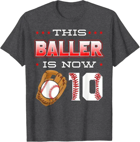 Vista 39 de This Baller Is Now 10 - Camiseta de béisbol para fiesta temática de cumpleaños número 10, Negro