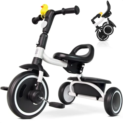 Vista 9 de RIDYEE Triciclo para niños pequeños de 18 meses a 5 años con mango de empuje extraíble, triciclos para niños de 3 a 5 años, ideal para familias