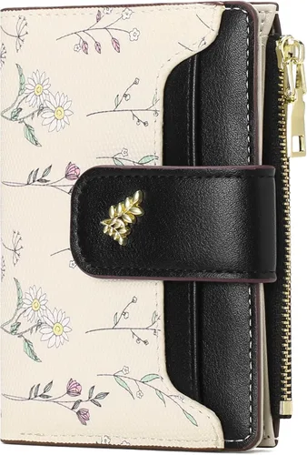 Vista 7 de GAEKEAO Billeteras pequeñas para mujer, con bloqueo RFID, de cuero, plegable, con cremallera, bolsillo para tarjetas de crédito, con ventana