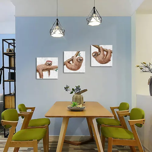 Vista 2 de Artmyharbor Lienzo con estampado de perezoso para bebé, divertido arte de pared de animales, decoración de guardería, imágenes de habitación