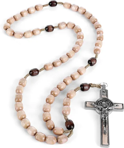 Vista 2 de SANCTUM VERITAS Collar de rosario genuino hecho en Italia bendecido por el Papa Francisco San Benito Medalla Cruz perfecto para espejo de coche