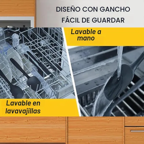 Vista 6 de Juego de espátulas de silicona resistente al calor, espátula de goma de grado alimenticio, 6 piezas, color negro Negro (balck)