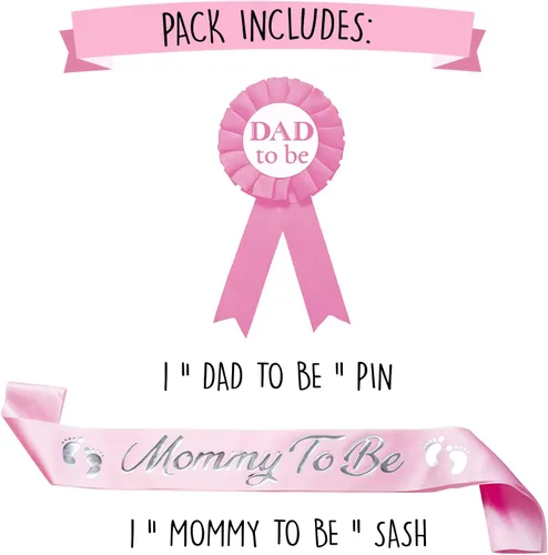Vista 2 de Mommy To Be Sash andDad To Be Pin - Regalos de baby shower para ella - Decoraciones de baby shower, suministros y recuerdos de fiesta
