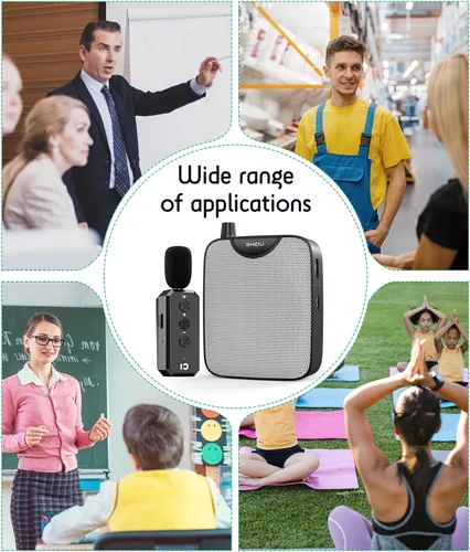 Vista 9 de SHIDU Amplificador de voz de potencia de 35 W con micrófono de solapa inalámbrico Bluetooth, micrófono portátil para profesor con altavoz, sistema