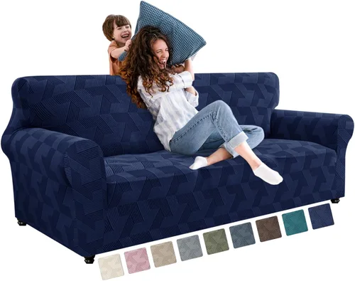 Vista 11 de JIVINER - Juego de 2 fundas elásticas para sillas de comedor, fundas geométricas de jacquard para sillas de comedor, fundas lavables para sillas