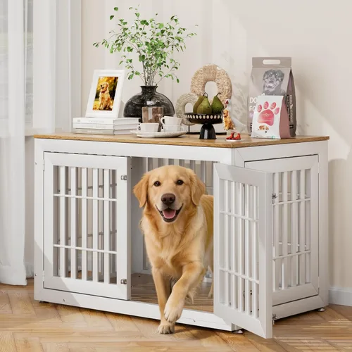 Vista 18 de Snuowu Mueble de jaula de perro resistente de 26 pulgadas para perros pequeños, medianos y grandes, jaula rústica de madera para perros, muebles