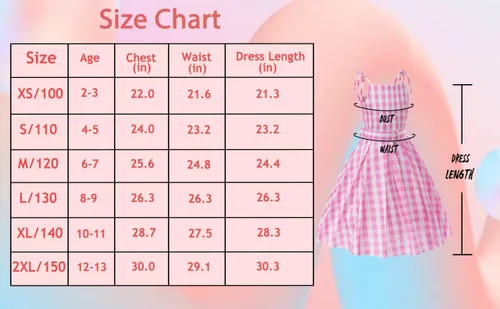 Vista 5 de Kids Movie Heroine Costume Dress Girls Pink Plaid Dress Outfits Halloween Costume Movie Party Cosplay with Accessories