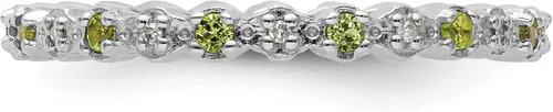 Vista 3 de Anillo apilable de plata de ley maciza con expresiones de peridoto y diamantes, tamaño 8.0, Plata de ley, Peridoto