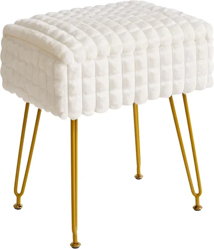 Vista 15 de IBUYKE Taburete Rectángulo con Reposapiés Otomano, Taburete de Tocador de Maquillaje, Mesa Auxiliar, Asiento de Tocador de Terciopelo, Silla