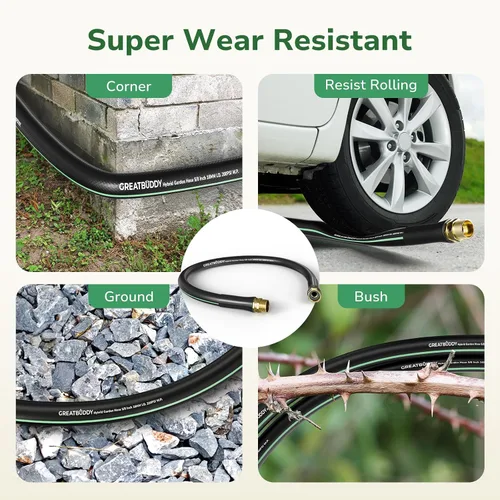 Vista 6 de GreatBuddy Manguera de jardín de 3 pies, 5/8 pulgadas, manguera híbrida resistente, flexible y ligera, explosión de 600 PSI con accesorios de latón