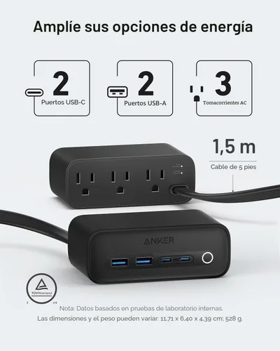 Vista 2 de Estación de carga Anker 525, regleta de alimentación USB C 7 en 1 para iPhone 13/14, cable de extensión de 5 pies con 3 AC, 2 USB A, 2 USB C