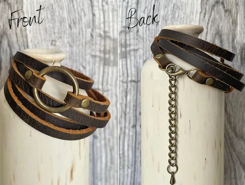 Vista 4 de SPUNKYsoul Pulsera circular de cuero hecha a mano con 5 envolturas para mujeres u hombres