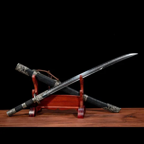 Vista 3 de Yulong Ming Dao, sable chino tradicional de 38.98 pulgadas con hoja de acero revestido, accesorios de bronce blanco y vaina cubierta de piel