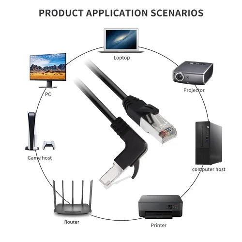Vista 2 de QIANRENON Cable Ethernet RJ50 10P10C en ángulo de 90°,Cable de comunicación macho 10P 10C macho a macho en ángulo recto,Cat5E,con escudo,Conexiones