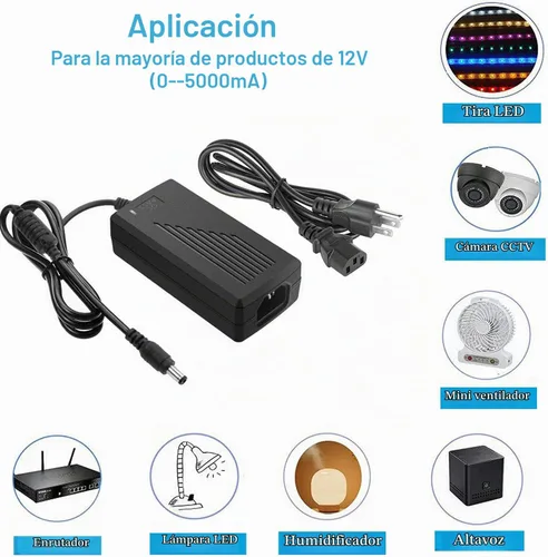 Vista 5 de Fuente de alimentación de 12V 5A Adaptador de corriente alterna de 60W