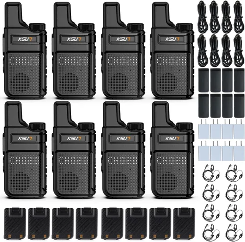 Vista 11 de KSUN Walkie Talkies con auricular y micrófono 22 canales resistente a las caídas, mini pantalla de largo alcance VOX 4000mAh batería recargable