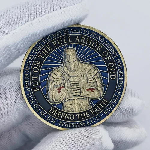 Vista 5 de Ponte la armadura completa de Dios Moneda de desafío Efesios 6:11-13 Regalo inspirador