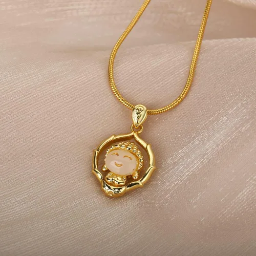 Vista 2 de LOYJOY - Collares de Buda para mujer color dorado gargantilla con dije de la suerte collar clásico color dorado 177in