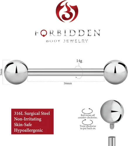 Vista 26 de Piercing para el cuerpo de titanio con rosca interna de 0.45 a 0.63 onzas (se vende individualmente)