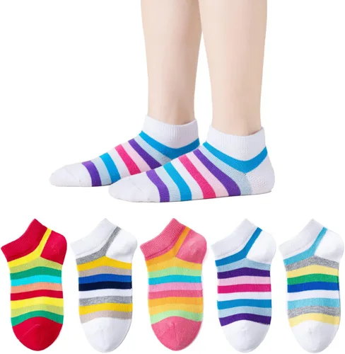 Vista 20 de EPEIUS Paquete de 5 calcetines sin costuras con rayas arcoíris para niños y niñas
