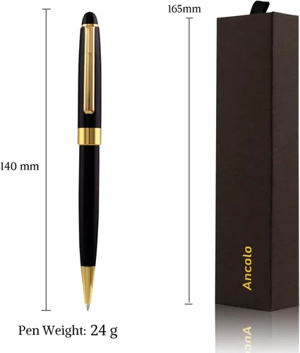 Vista 5 de Ancolo Bolígrafo negro, tinta negra a granel, punta media de 0.039 pulgadas (0.039 in), escritura suave, bolígrafos negros y dorados para hombres