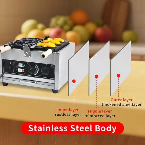 Vista 5 de Taiyaki - Máquina eléctrica Taiyaki para hacer gofres de pescado, 3 piezas, revestimiento de teflón antiadherente, hierro en forma de pescado, 110