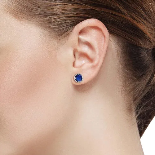 Vista 3 de Gem Stone King Aretes redondos de plata de ley 925 con piedra natal de 0.236 in para mujer