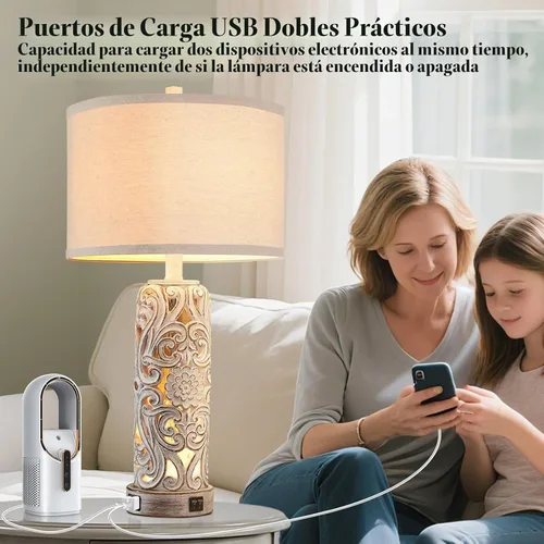 Vista 3 de Lámparas de mesa rústicas para sala de estar y dormitorio 1 paquete - blanco lavado