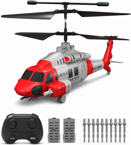 Vista 10 de Helicóptero RC con 10 misiles, helicóptero de control remoto del ejército de 2.4 GHz para principiantes y adultos, helicóptero militar, luces LED