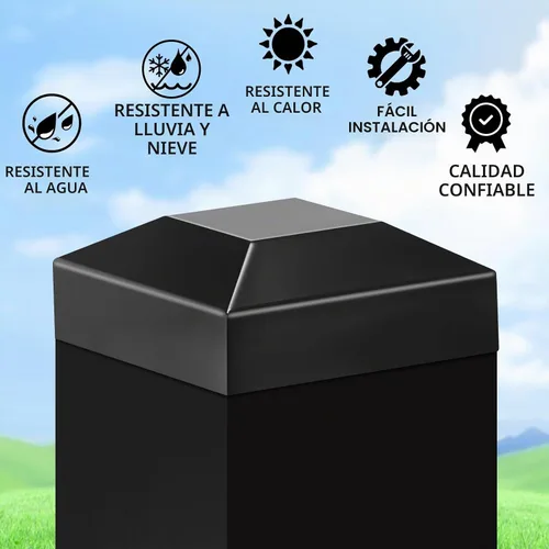 Vista 3 de Dunzy 6 tapas de aluminio para postes de valla, tapas negras, cubierta de poste de ajuste a presión para buzón, metal, madera, plástico, vinilo