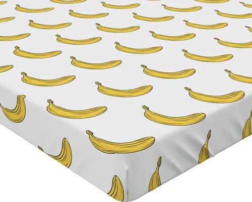 Vista 4 de Ambesonne Juego de sábanas bajeras veganas, ilustración de plátanos simétricamente alineados con patrón de frutas exóticas, funda de cama