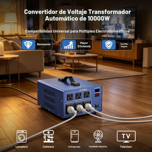 Vista 2 de Convertidor de voltaje de 10000 W, transformador elevador hacia arriba/abajo, 110 V/120 V a 220 V/240 V, reconocimiento automático de voltaje
