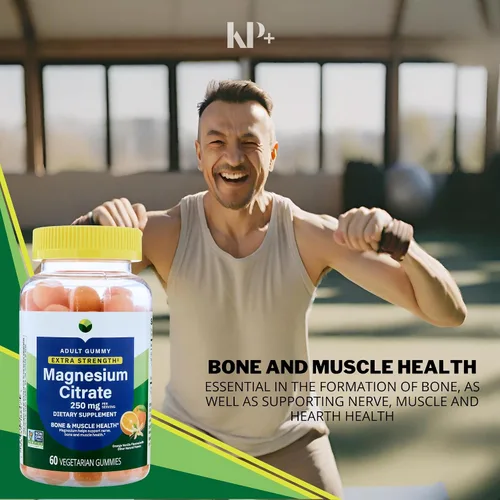 Vista 5 de KP+ Gomitas de magnesio Citrato de magnesio 250 mg 60 gomitas vegetarianas Extra fuerte Apoya la salud ósea, nerviosa y muscular Sabor a