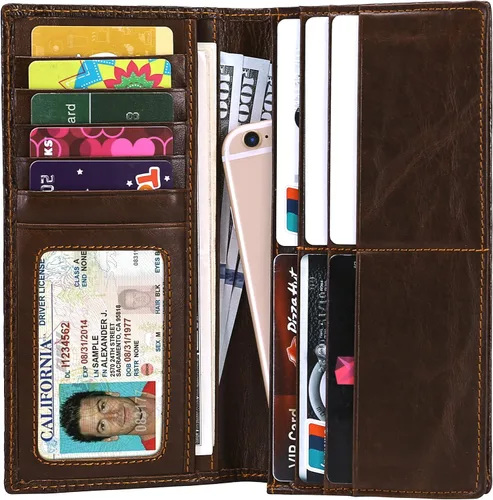 Vista 2 de Itslife Billetera larga con diseño de RFID vintage para hombre Aligater Brown Vintage