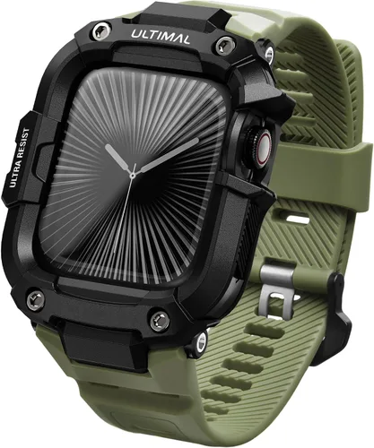 Vista 21 de ULTIMAL Correa resistente compatible con Apple Watch Band de 1.614 pulgadas, 1.575 pulgadas, SE3 SE2 SE Series 9/8/7/6/5/4 con funda, correa a